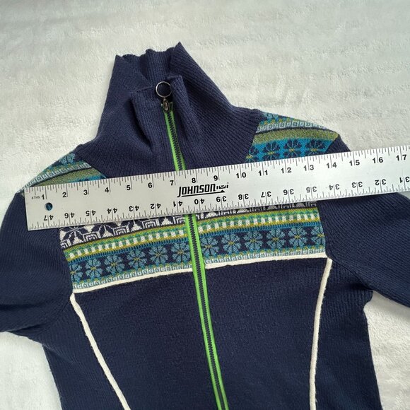 Icelandic Design Womens Wool Blend Nordic Zip Cardigan Sweater Small Blue/Green - Picture 6 of 8